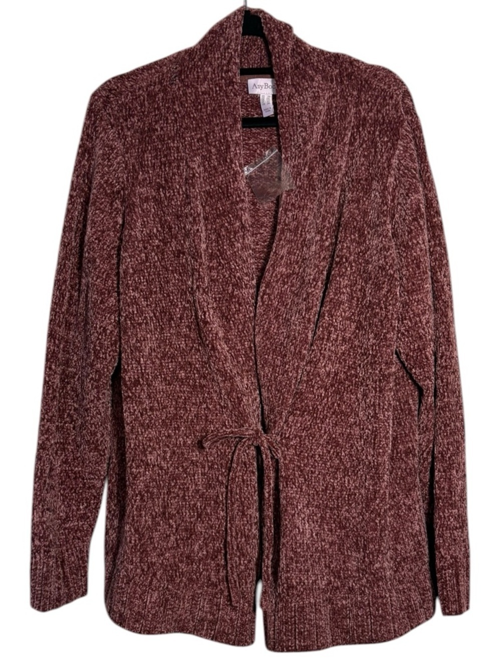 AnyBody Plush Tie-Waist Cardigan - Rosewood